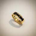 Ashes in Jewellery gold wedding band style memorial ring with black glass inlay, 6mm heavy-weight band.