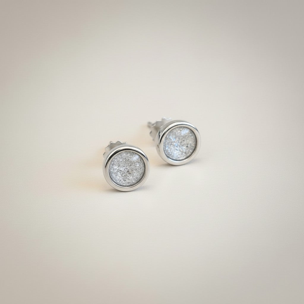 Ashes In Jewellery gold-plated oval stud earrings with shimmering grey inlay, perfect for everyday wear.