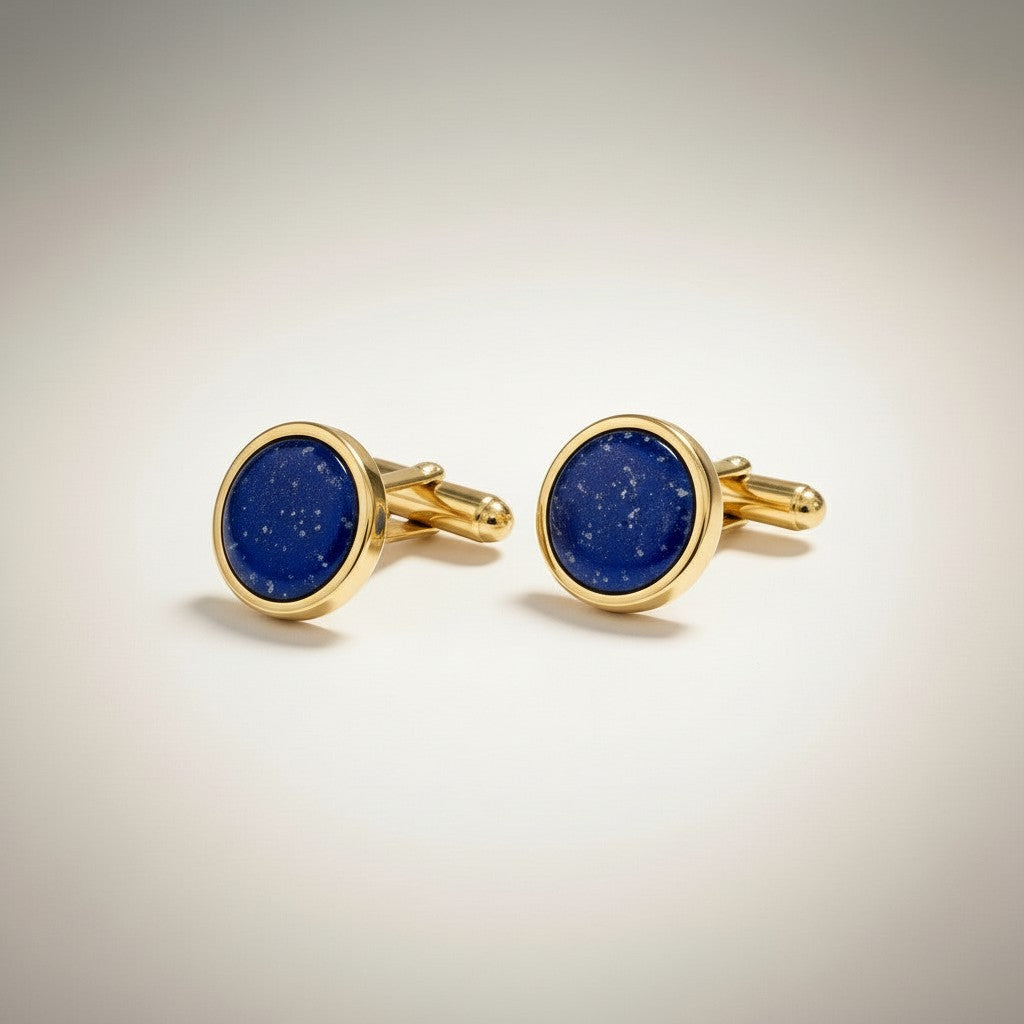 Ashes In Jewellery silver memorial cufflinks with deep blue lapis lazuli inlay, round polished setting.