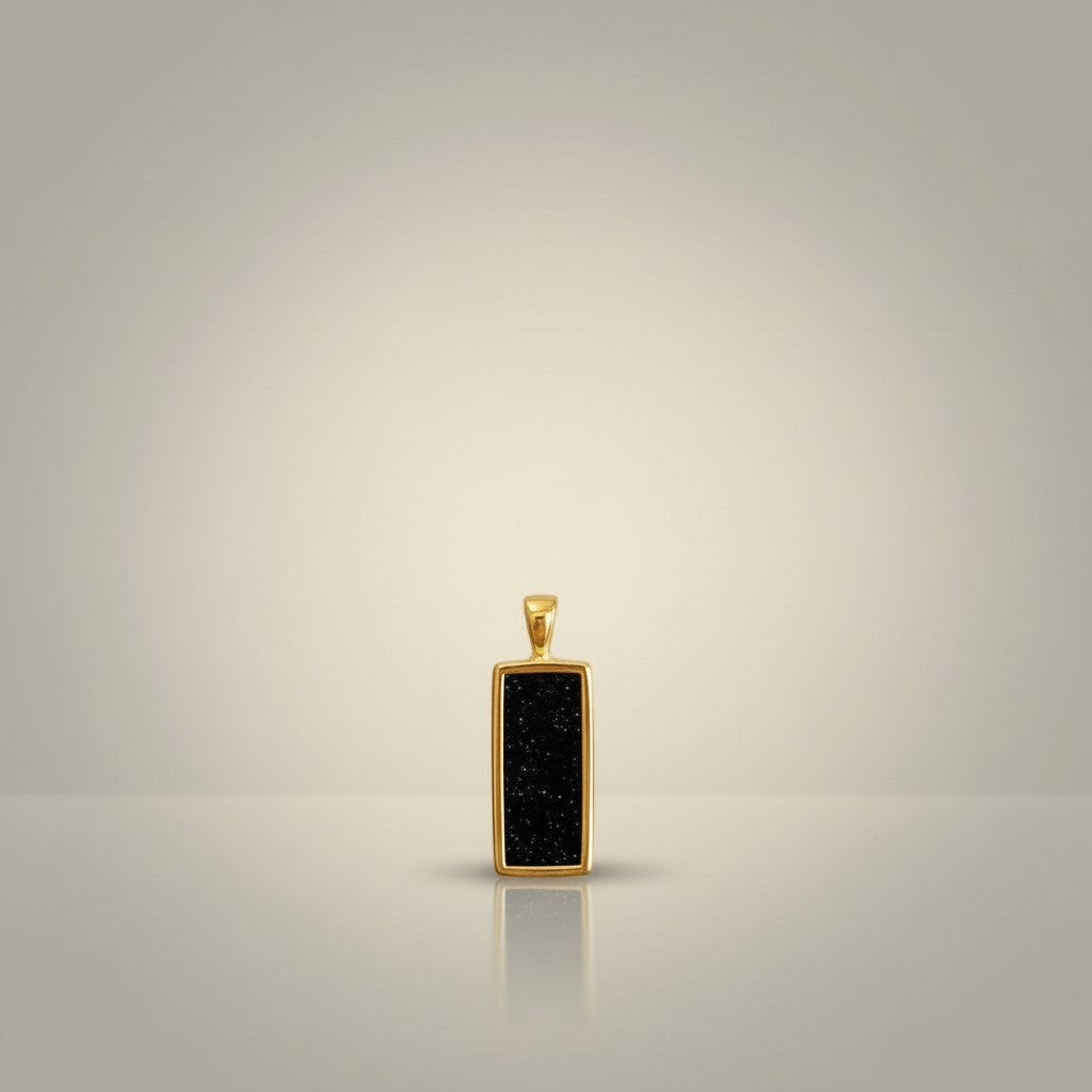 Ashes In Jewellery large rectangular memorial pendant with black glass insert and silver chain, for men.