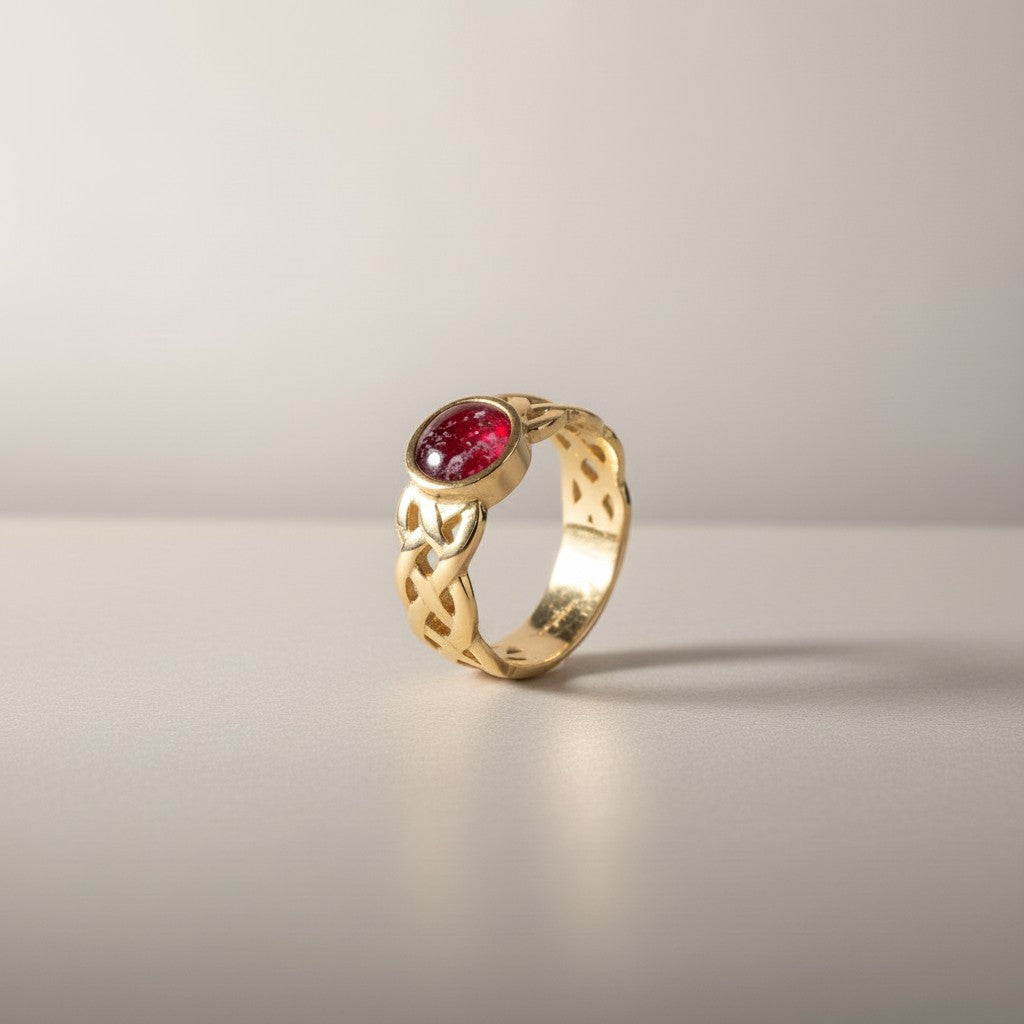 Ashes In Jewellery silver Celtic knot ring with red stone, ideal for everyday wear or as a keepsake.